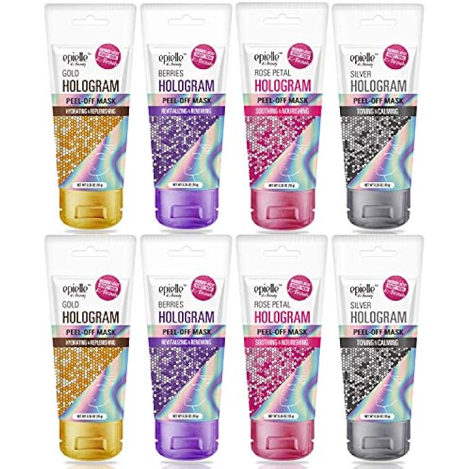 Epielle HOLOGRAM GLITTER PEEL OFF FACE MASKS | TONING & CALMING | 4 VARIETY PACK SINGLE-USE TESTERS | GIFT SET, SPA GIFT | KOREAN SKINCARE - Image 1